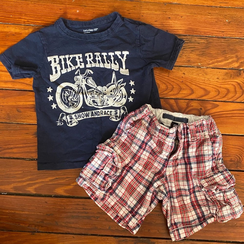 Gap Outfit Blue T-Shirt Red Plaid Shorts Size 2